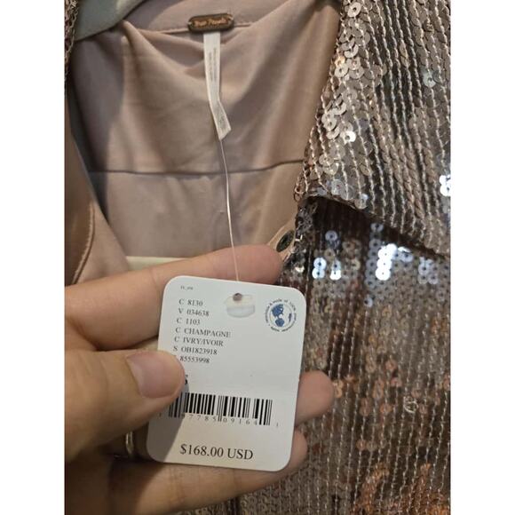 Free People Sophie Sequin Mini Dress Gold Long Sleeve Party Size XS - Picture 9 of 15